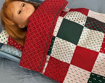 Reversible Doll Blanket and Pillow Set: 18-20" Cotton Quilt Designs