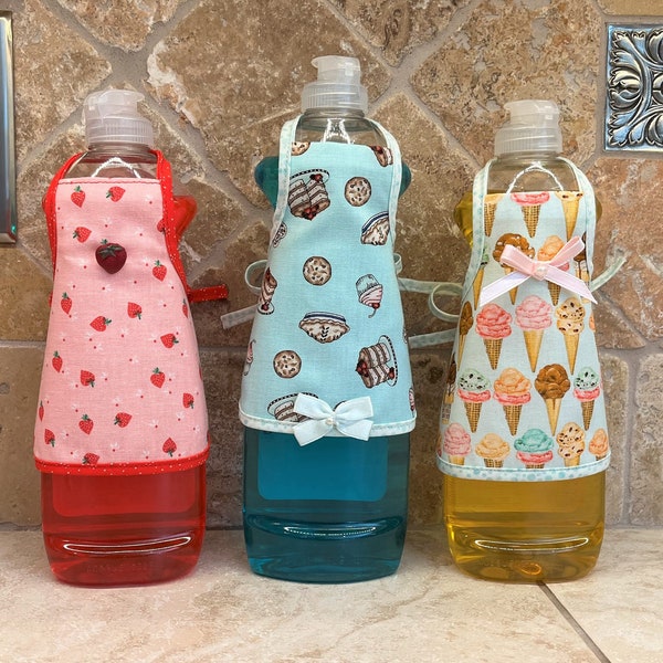 Small Dish Soap Bottle Apron - Who Wants Dessert? - Strawberries - Cakes & Pies - Ice Cream Cones