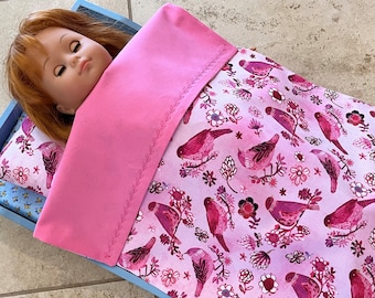 Reversible Doll Blanket and Pillow Set: Birds & Bugs, 100% Cotton, Fits 18-20" Dolls