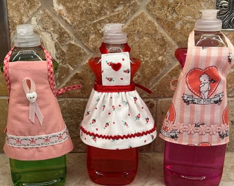 Small Dish Soap Bottle Aprons - Valentine's Day - 2-in-1 Apron - Red Rosebud Pinafore - Kewpie Dolls