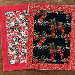 Christmas Dish Drying Mats - Stained Glass Poinsettia Flowers - Merry Christmas Decor