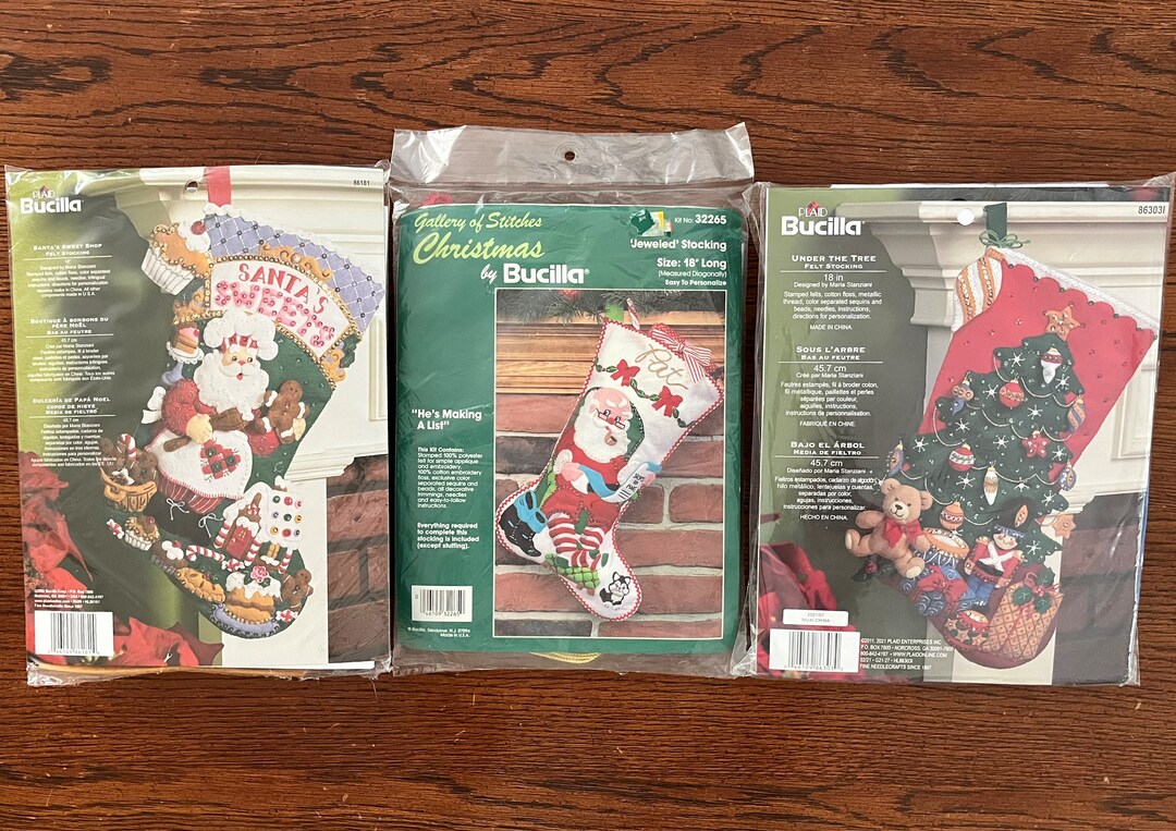 DIY Bucilla old Stock Christmas Felt & Sequin Stocking Kits Santa's