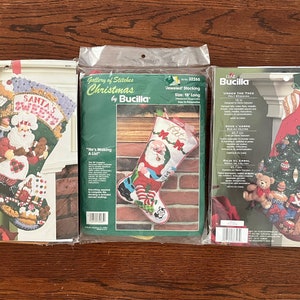 2 New Vintage Christmas Stocking Cross Stitch Kits Dimensions 1995 Bucilla  1998