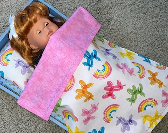 Reversible Doll Blanket and Pillow Set: 100% Cotton, Fits 18-20" Dolls