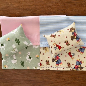 Flannel Doll Blanket and Pillow Sets - Reversible - Llamas on Green - Cowboy Teddy Bears - 100% Cotton Fabric - 18&quot; to 20&quot; Dolls