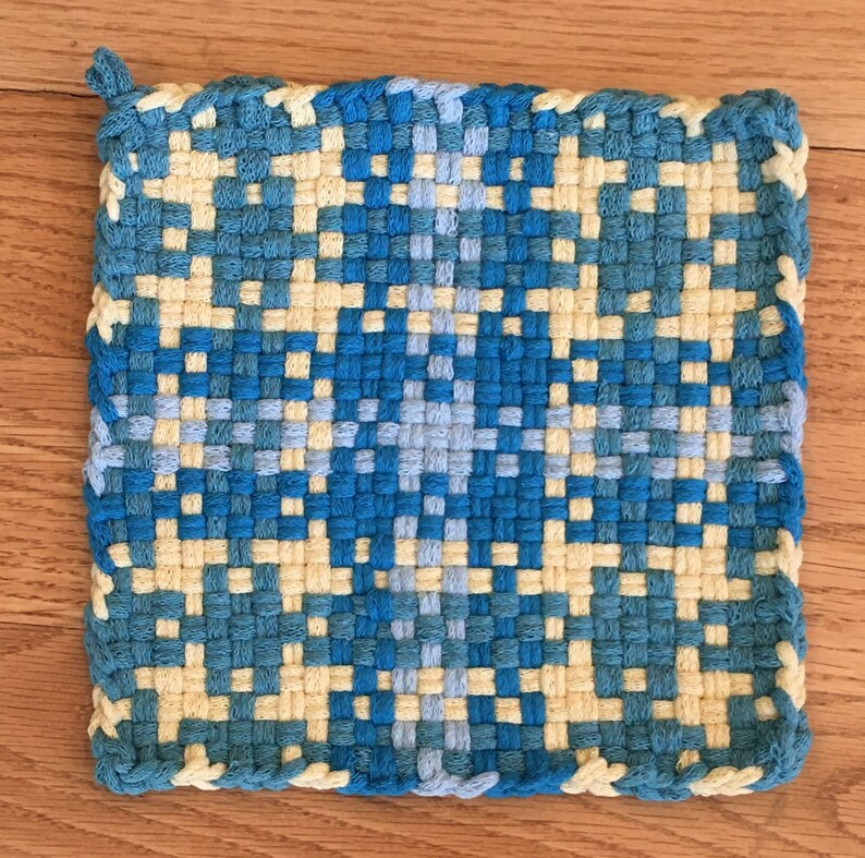 8-12 Trivet XL Woven Cotton Potholder Blues /& Yellow Hot Pad