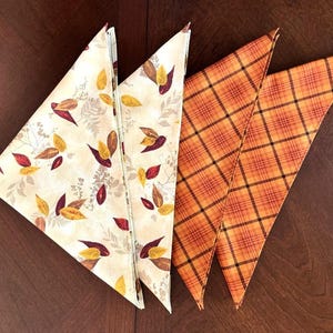 Cloth Dinner Napkins Set/2 - Birch Leaves in Autumn - Orange Plaid - 100% Cotton Fabric - Fall - Thanksgiving