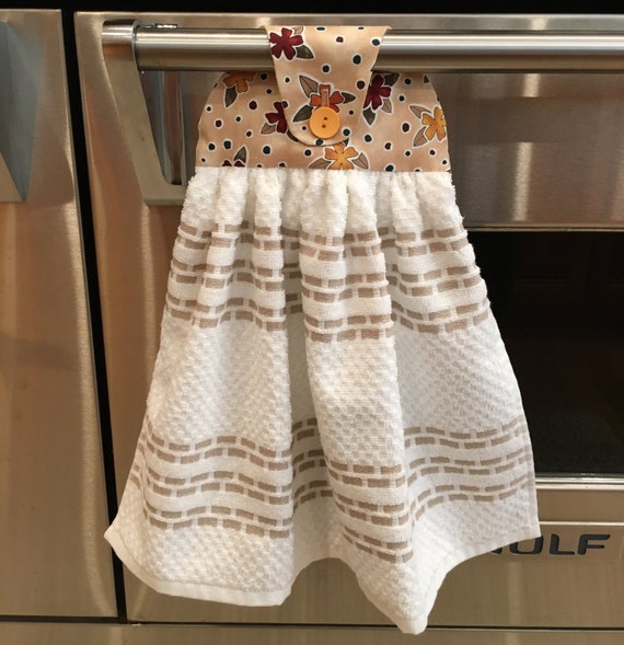 Kitchen Hanging Towel Taupe Stripes Button Towel Etsy