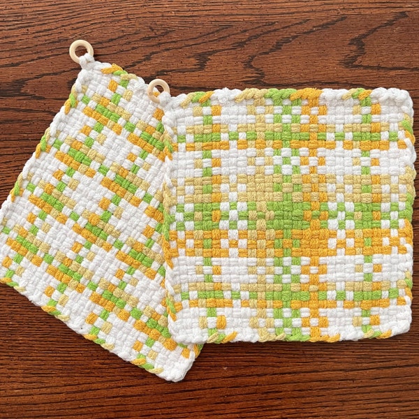 XL Woven Cotton Loop Potholder - 8-1/2" Trivet - Hot Pad - Lemon / Lime / Gold / White - Citrus Pot Holder