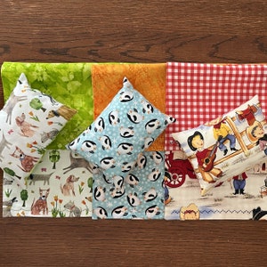Reversible Doll Blanket and Pillow Sets - Paper Cutout Dogs - Penguins - Cowboy Kids - 100% Cotton Fabric - 18&quot; to 20&quot; Dolls