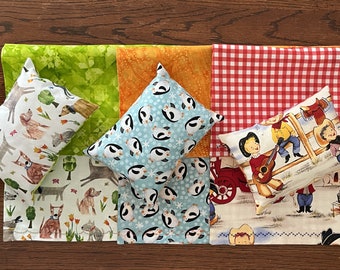 Reversible Doll Blanket and Pillow Sets - Paper Cutout Dogs - Penguins - Cowboy Kids - 100% Cotton Fabric - 18" to 20" Dolls