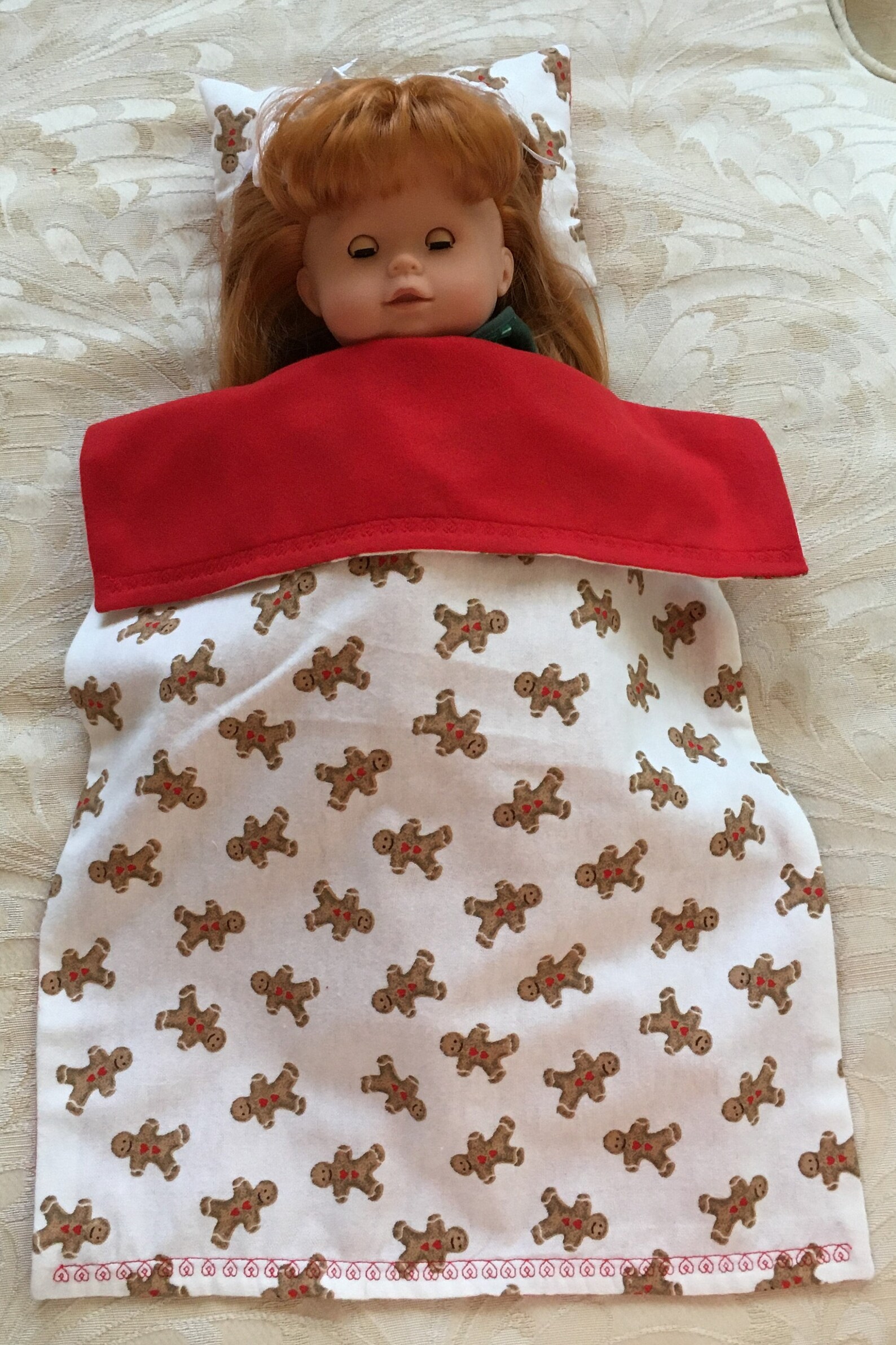 Reversible Doll Blanket and Pillow Set Gingerbread Flannel Etsy