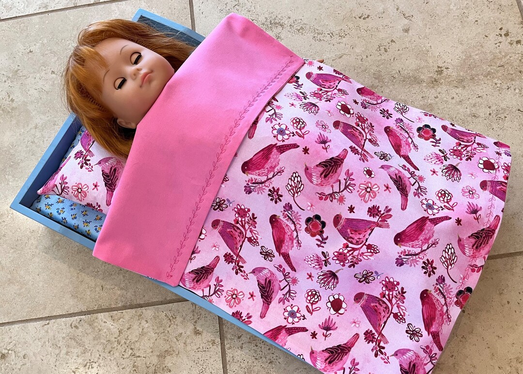 Reversible Doll Blanket and Pillow Sets Birds & Bugs 100 Cotton Fabric