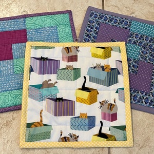 Set/2 XL Potholders - Pot Holders - Cats Love Cardboard Boxes - Trivet