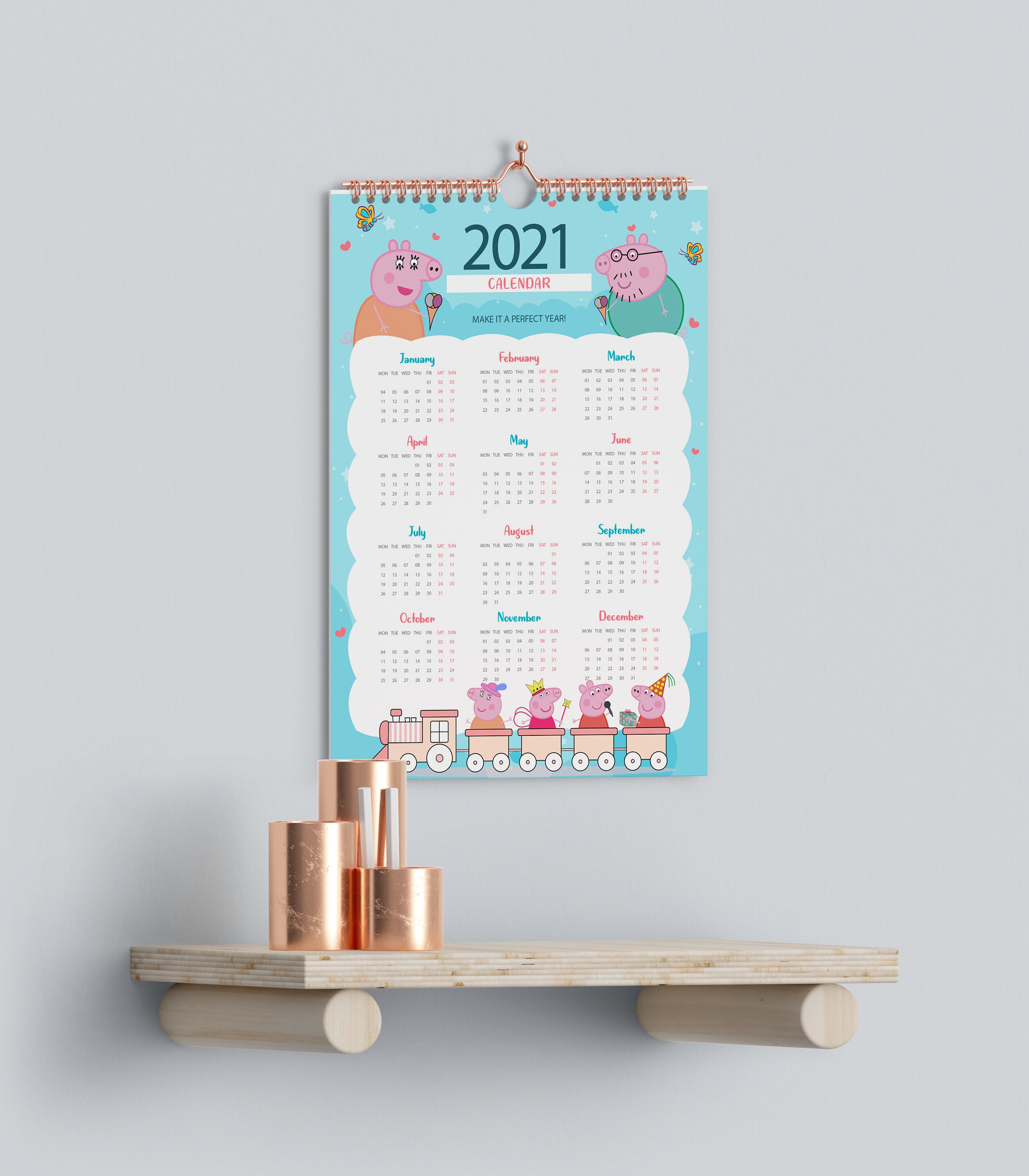Peppa Pig Gifts Calendar 2021 Printable New Year Calendar | Etsy