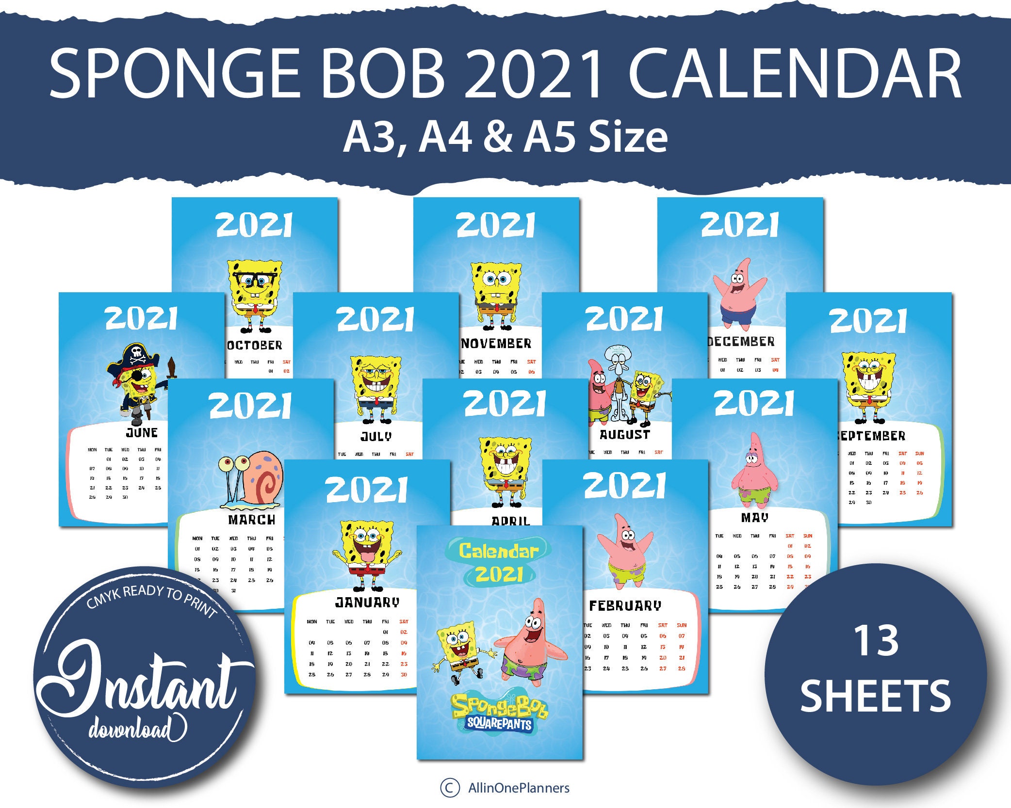 Spongebob Calendar Printable Calendar 2021 New Year Etsy Spongebob Calendar Printable Calendar 2021 New Year Etsy