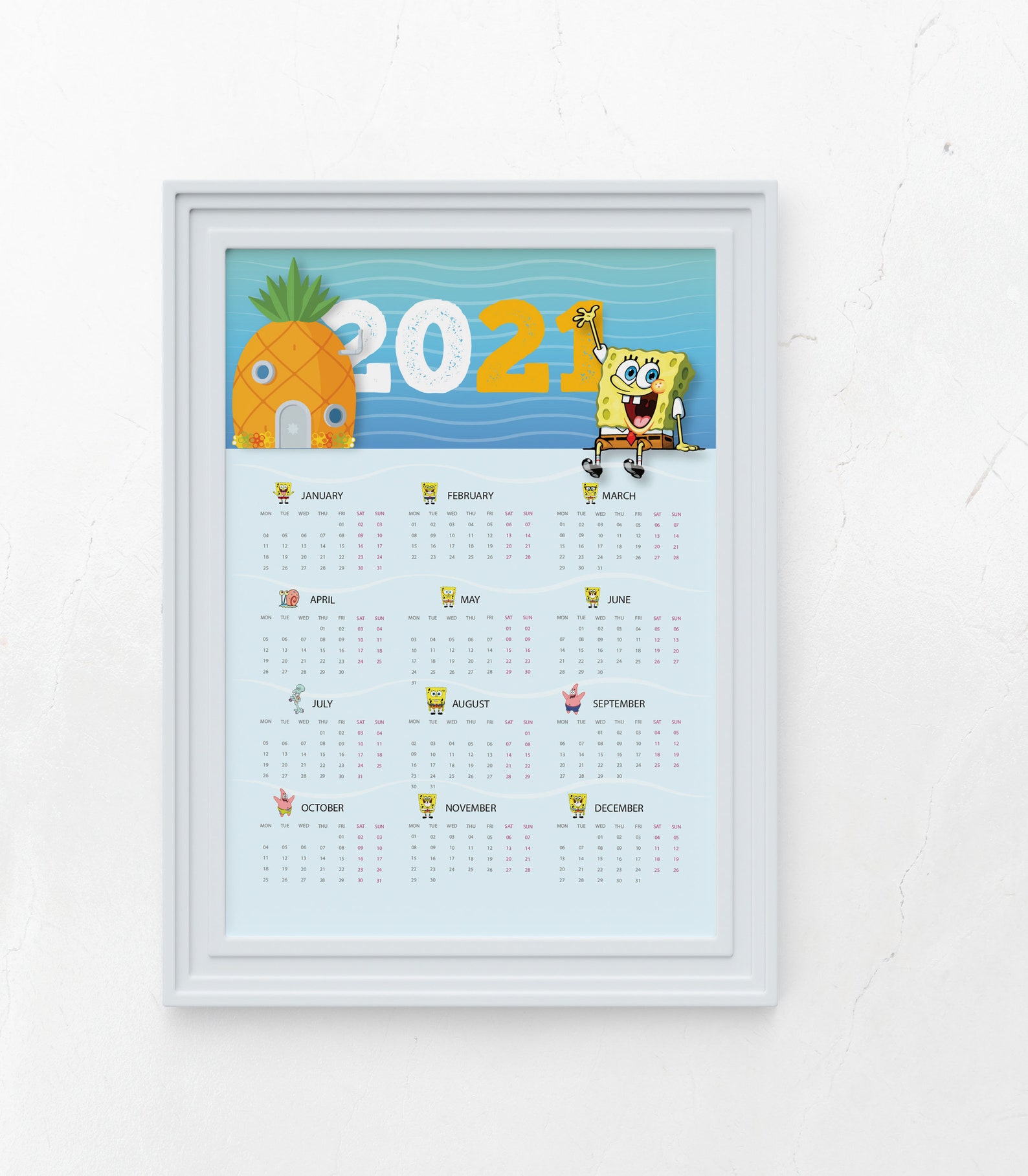 2021 Calendar Spongebob Gifts Printable Spongebob Calendar | Etsy