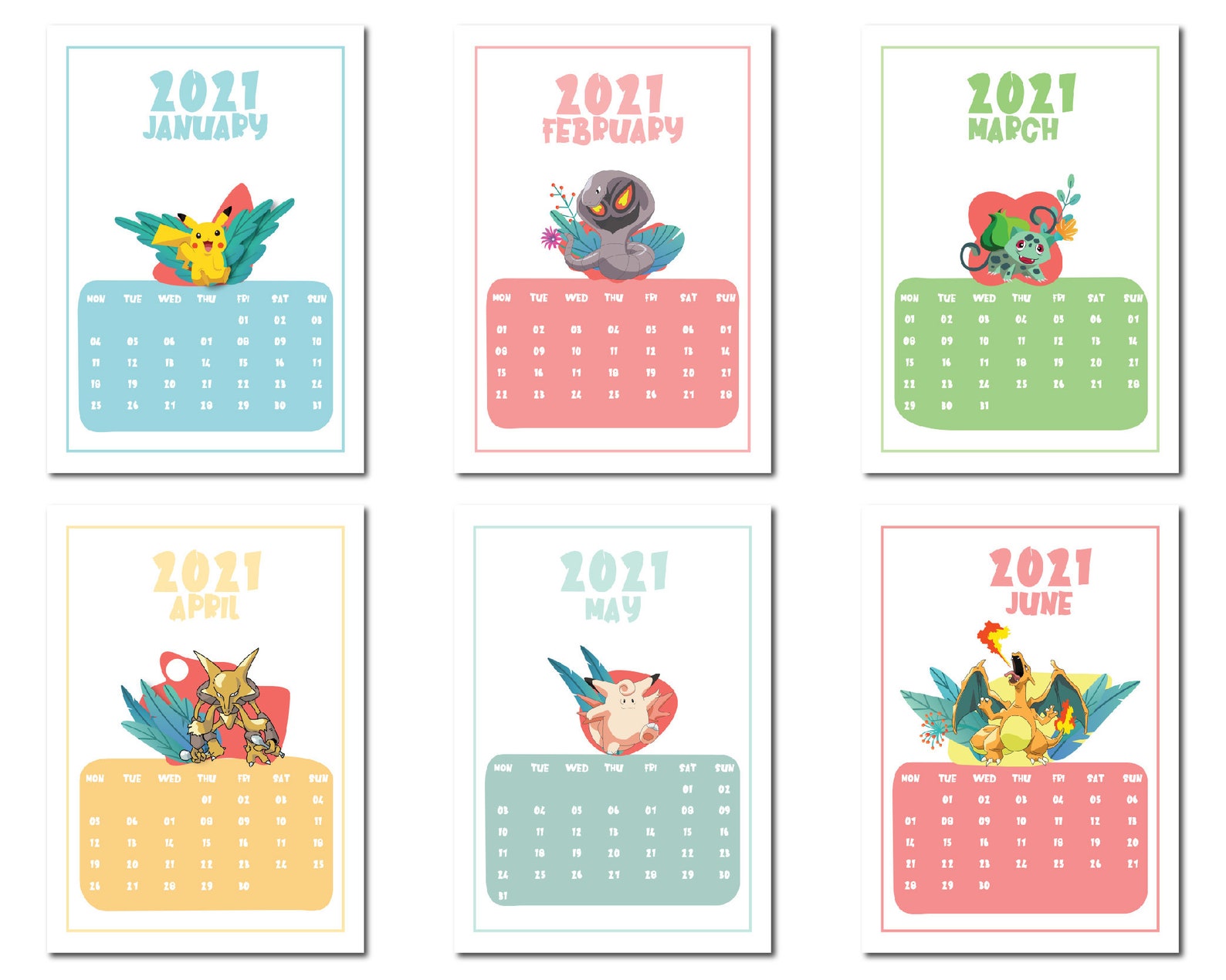 Pokemon Calendar Printable Pokemon Merchandise New Year Etsy