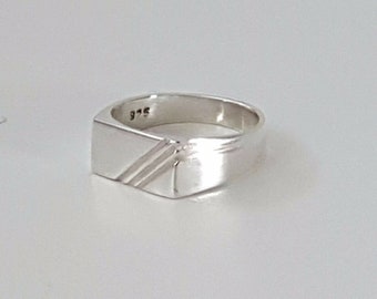 Genuine 925 Sterling Silver Mens  Boys Rectangular Signet Ring