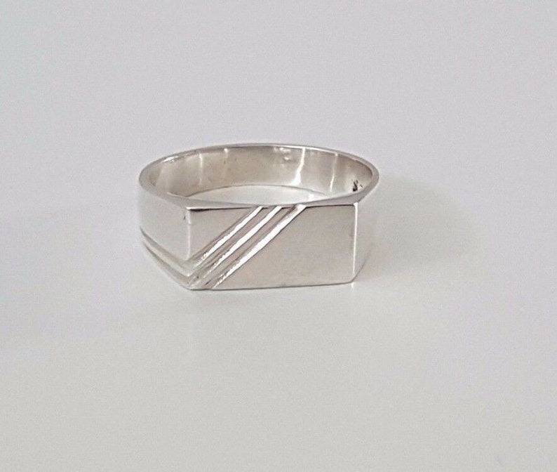 Genuine 925 Sterling Silver Mens Boys Rectangular Signet Ring immagine 2