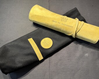 Chic Italian suede leather travelling backgammon set, hand-made by 'Bottega Conticelli'