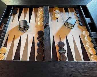 Magnificent bespoke Hector Saxe leather backgammon table ... or flat-board