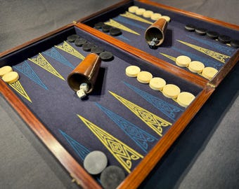 Rare antique mahogany backgammon and drafts board, late 1800s