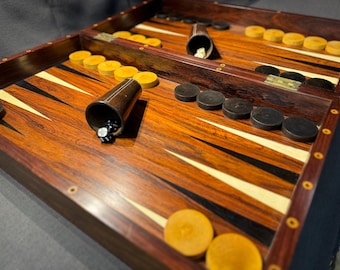 Antique French Marquetry Backgammon Board: C19th Mahogany Game