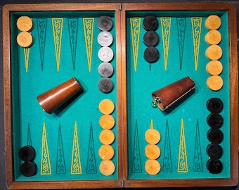 Affordable antique French walnut backgammon game, 1940s