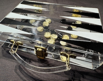 Transparent folding Lucite backgammon game from around 2010