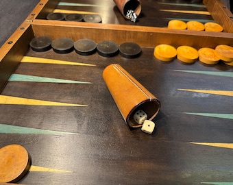 Fine French antique marquetry backgammon board, 1930s