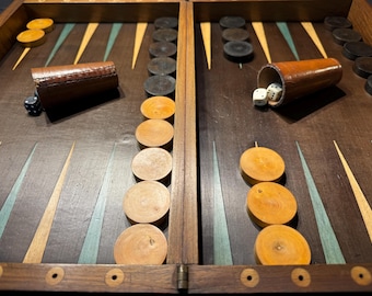 Antique French walnut backgammon board, circa 1900