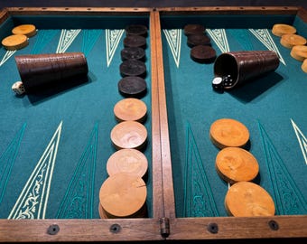 Unique hand-made French walnut backgammon board from around 1920