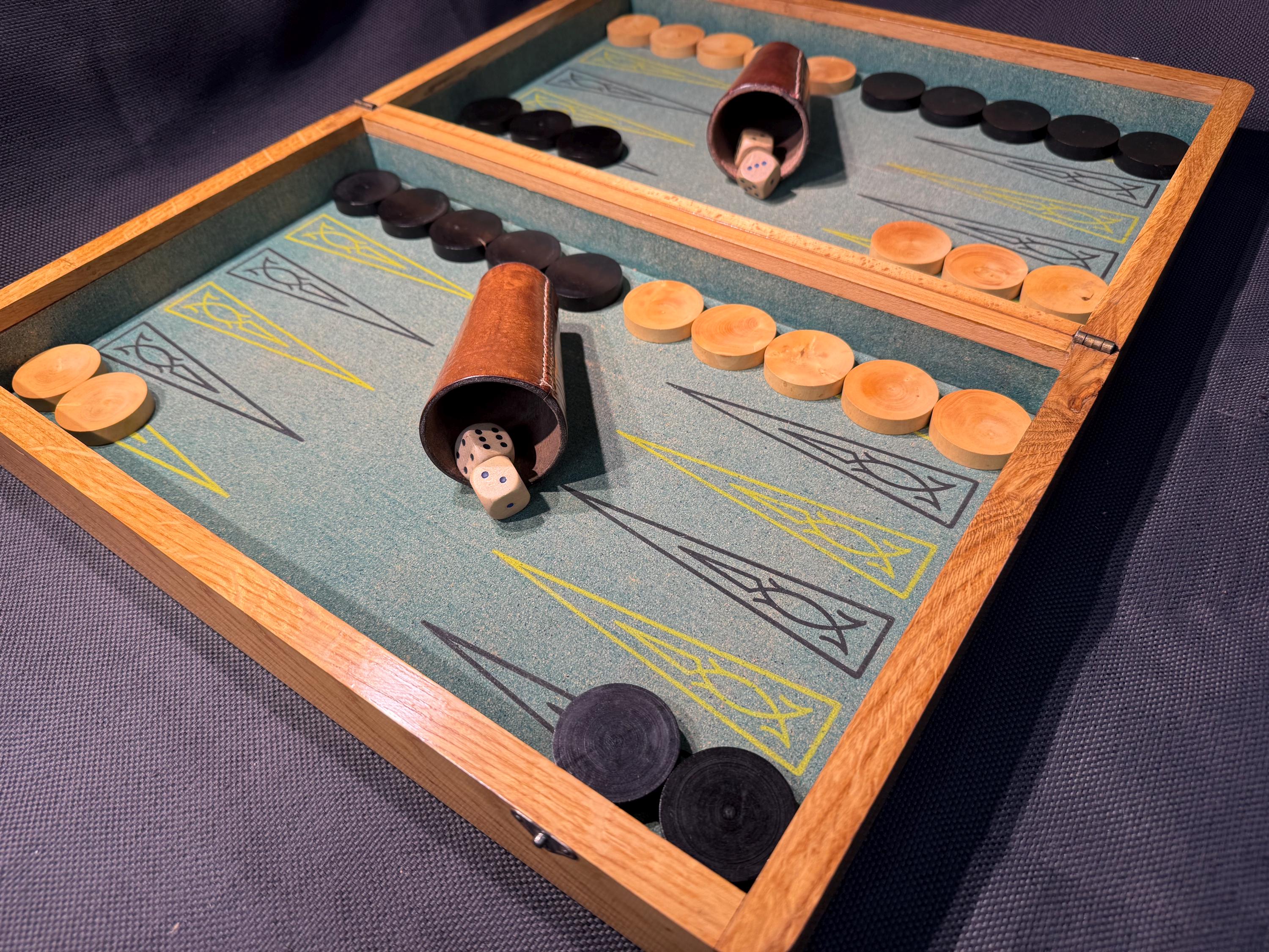ヴィンテージ フランス製 寄木細工 バックギャモン ゲーム：コルク表面 