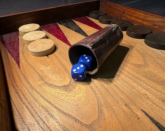 French Rustic Backgammon Game: Olive Wood Pieces, 1950s