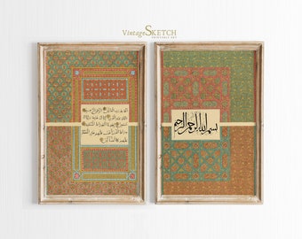 Set of 2 Arabic Wall Art Calligraphy, Modern Islamic Art, Muslim Art, Home Gift Idea, Arabic Calligraphy Islamic Art Fatiha Instant Download
