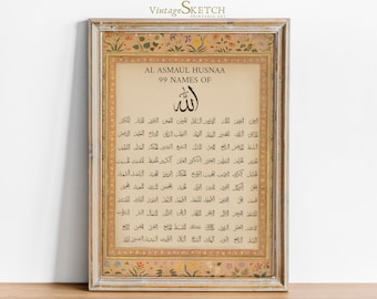 99 names of Allah, Islamic Wall Art, Islamic Calligraphy, Arabic Calligraphy-Asma ul Husna, Islamic Home Decor-Wedding Gift-Muslim decor