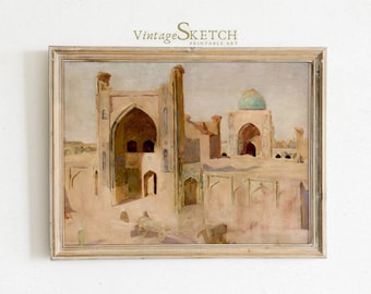 Vintage Mosque Wall Art Painting, Digital Print of mosque, Islamic Arab Architecture & Art Painting - Islamic Decor-Islamic Wall Art jpg