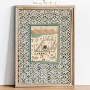 Printable Vintage Grand Mosque Mosque, Mecca Wall Art, Mosque Home Decor, Architecture, Islamic Wedding Gift, Nikkah Gift, Kabbah in Mecca
