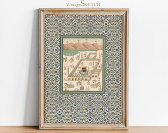 Printable Vintage Grand Mosque Mosque, Mecca Wall Art, Mosque Home Decor, Architecture, Islamic Wedding Gift, Nikkah Gift, Kabbah in Mecca