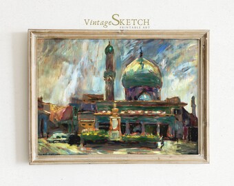 Printable Mosque Wall Art, Islamic oil Painting, Muslim Wedding Gifts, Muslim Wall Decor, Islamic Architecture Dome-Mosque Poster-Home Decor