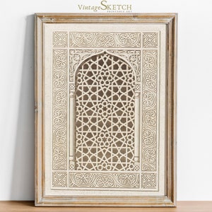 Printable Vintage Mosque Art Window Decor, Digital Print, Decor Mosque, Printable Download, Muslim Wall Art, Islamic Gifts, Mosque Painting