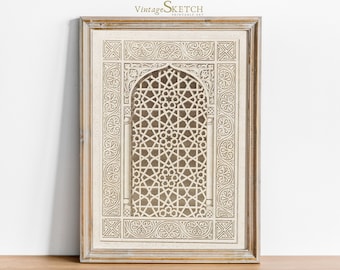 Printable Vintage Mosque Art Window Decor, Digital Print, Decor Mosque, Printable Download, Muslim Wall Art, Islamic Gifts, Mosque Painting