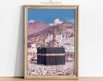 Printable Vintage Kaaba in Mekka Wall Art, Islamic wedding gift, Islamic Art Painting,islamic art ,Muslim Wall Art,Painting-Instant download