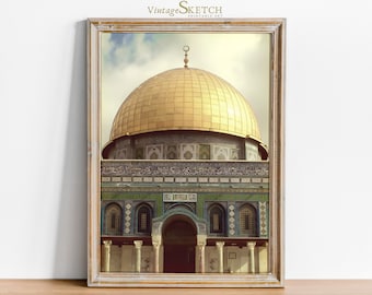 Printable Vintage Al Aqsa Mosque, AlAqsa Painting, Mosque Wall Decor, Muslim Architecture, Islamic Wedding Gift,Mosque Poster,Kaaba Wall Art
