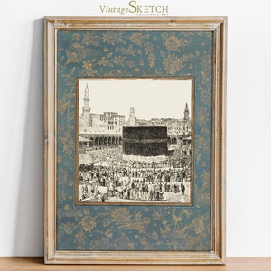 Printable Vintage Grand Mosque Mecca, Kaaba Printable, Mosque Wall Decor, Architecture, Islamic Wedding Gift, Mekkah Poster, Kaaba Wall Art