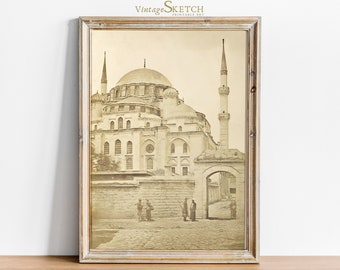 Printable Vintage Suleymaniye Mosque Wall Art, Istanbul Landscape, Islamic Home Decor, Muslim Architecture, Islamic Gift - Digital Download