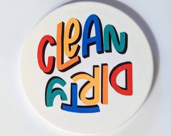 Dishwasher Magnet, Ceramic, Clean Dirty, Rainbow, Kitchen Organization, Decor, dirty dish sign, indicator