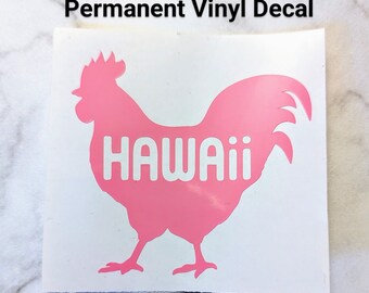 Hawaii Rooster Decal, Hawaii Chicken decal, Hawaii decal, Oahu decal, Maui decal, Kauai decal, custom Hawaii car decal, permanant car decal