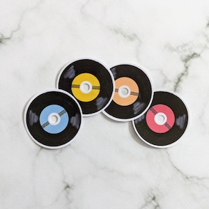 Rekord Sticker Pack, 4er Set Mini Aufkleber, Vinyl wasserfest, Laptop, Retro 80er 90er Musik, Kassette, Musik Aufkleber